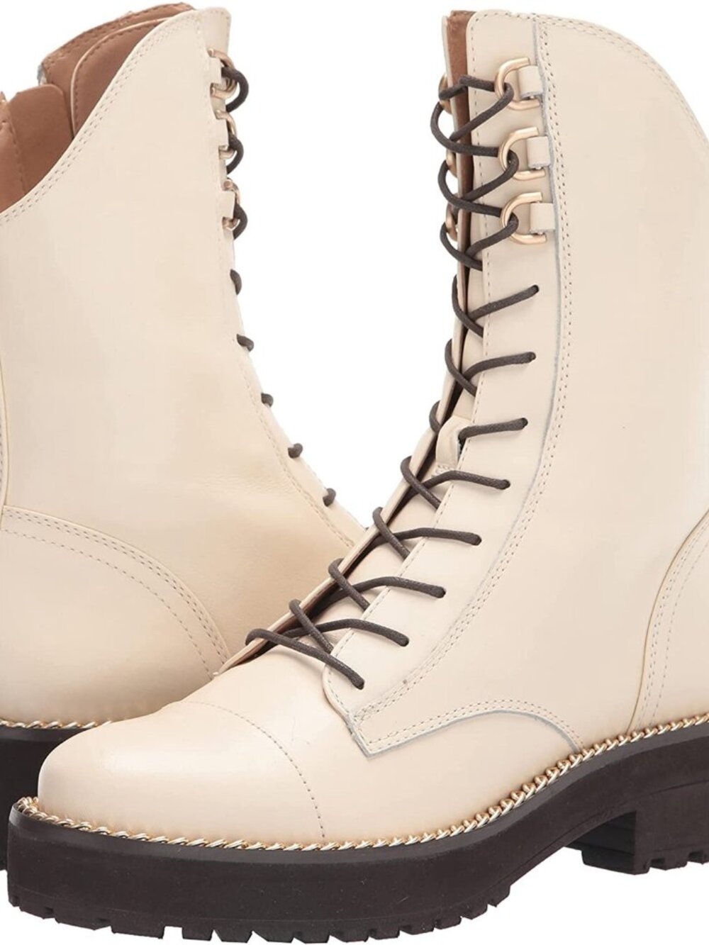 Sam Edelman Lenley Modern Ivory Leather Combat Boots H8592L2100 Women's size 8.5